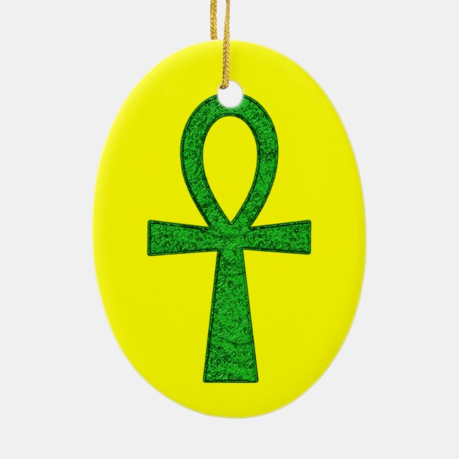 Green Ankh Ceramic Ornament (Back)