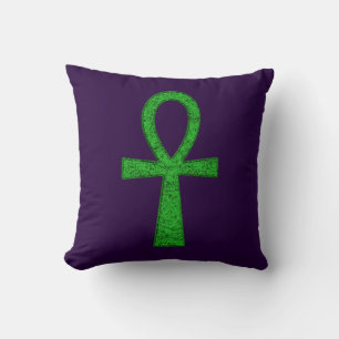 Green Ankh Throw Pillow