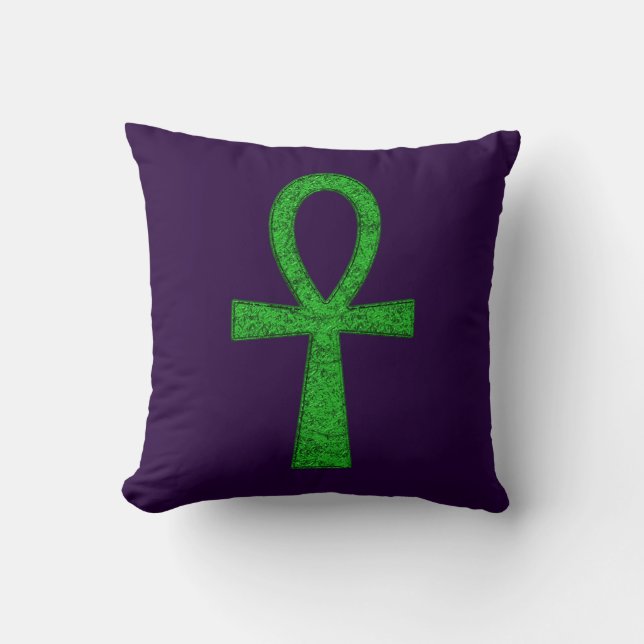 Green Ankh Throw Pillow (Front)