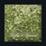 Green Annabelle Hydrangea Floral Wedding Magnet<br><div class="desc">Customize the elegant Green Annabelle Hydrangea Floral Wedding Square Magnet with the personal names of the bride and groom to create a one of a kind personalized party favour or keepsake gift for the newlyweds, bridesmaids or bridal attendants. This pretty custom flowery marriage magnet features a floral photograph of a...</div>