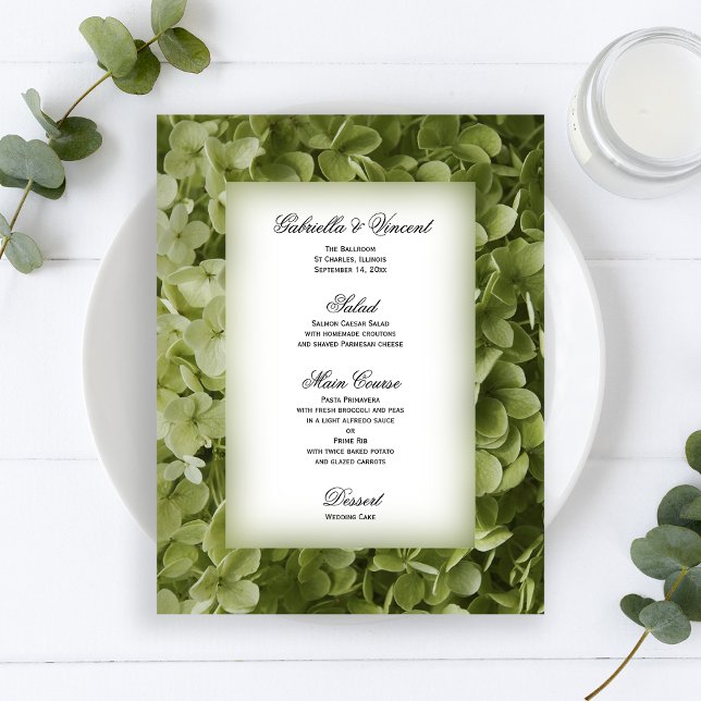 Green Annabelle Hydrangea Floral Wedding Menu (Creator Uploaded)
