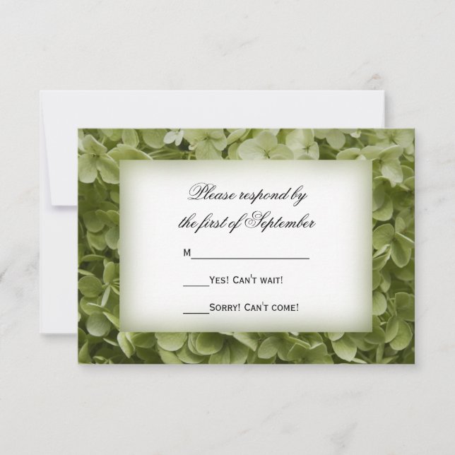 Green Annabelle Hydrangea Floral Wedding RSVP Card (Front)