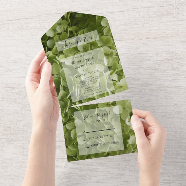 Green Annabelle Hydrangea Flowers Wedding All In One Invitation (Tearaway)