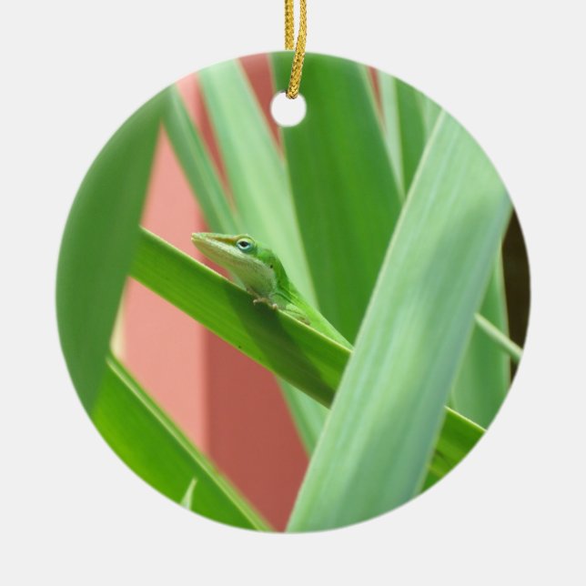 Green Anole Ceramic Ornament (Front)