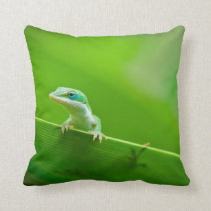 Green Anole Lizard Encounter Throw Pillow