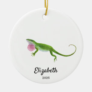 Green Anole Ornament,Custom Christmas Keepsake Ceramic Ornament