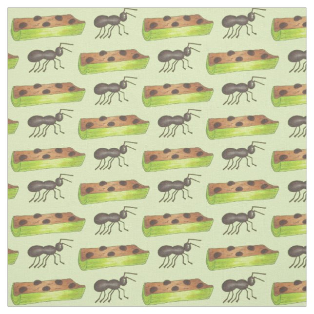 Green Ants on a Log Celery Peanut Butter Raisins Fabric (Swatch)