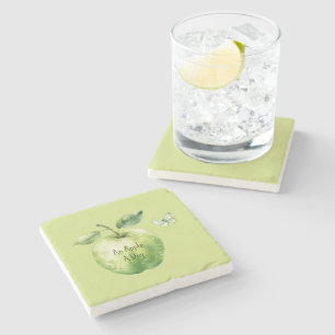 Green Apple A Day Butterfly Stone Coaster