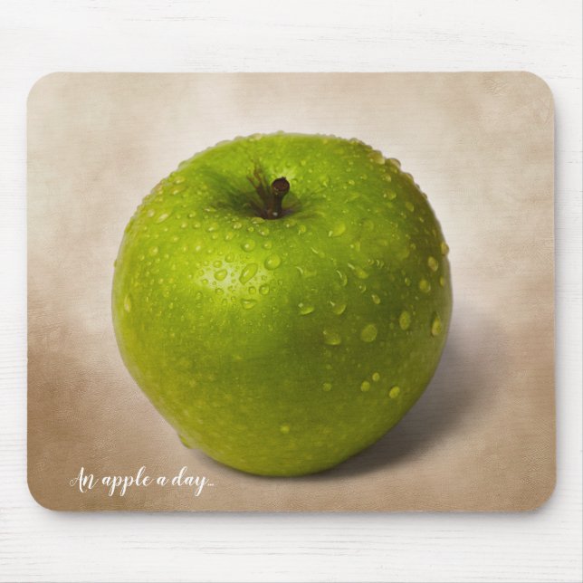 Green apple and a custom text mouse pad (Front)