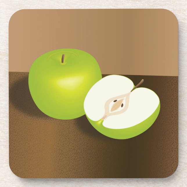 Green Apple-and-a-Half Still Life Coaster (Front)
