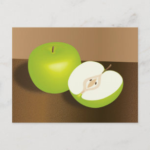 Green Apple-and-a-Half Still Life Postcard