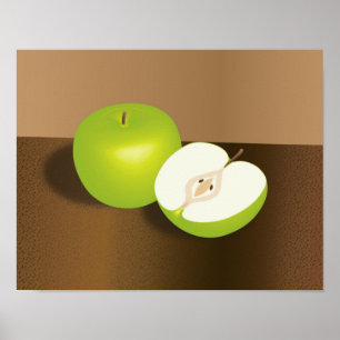 Green Apple-and-a-Half Still Life Poster