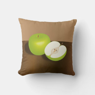 Green Apple-and-a-Half Still Life Throw Pillow