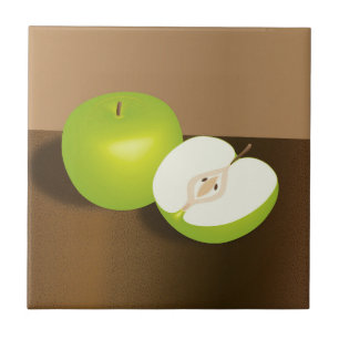 Green Apple and a Half Still Life Tile