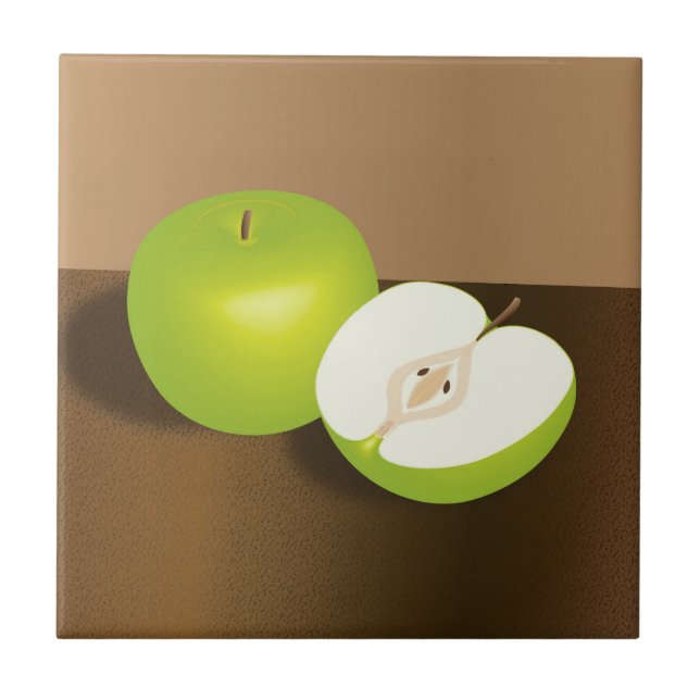 Green Apple and a Half Still Life Tile (Front)