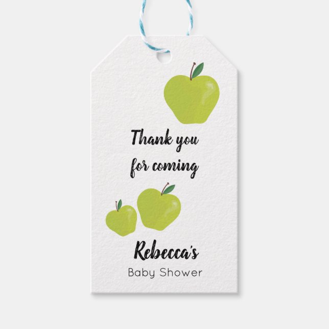 Green apple baby shower gift tags (Front)