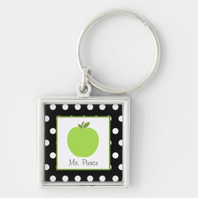 Green Apple / Black With White Polka Dots Keychain (Front)