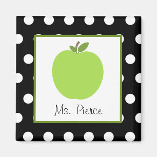 Green Apple / Black With White Polka Dots Magnet