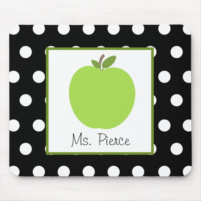 Green Apple / Black With White Polka Dots Mouse Pad (Front)