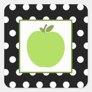 Green Apple / Black With White Polka Dots Square Sticker