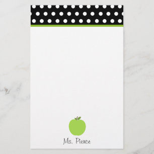 Green Apple / Black With White Polka Dots Stationery