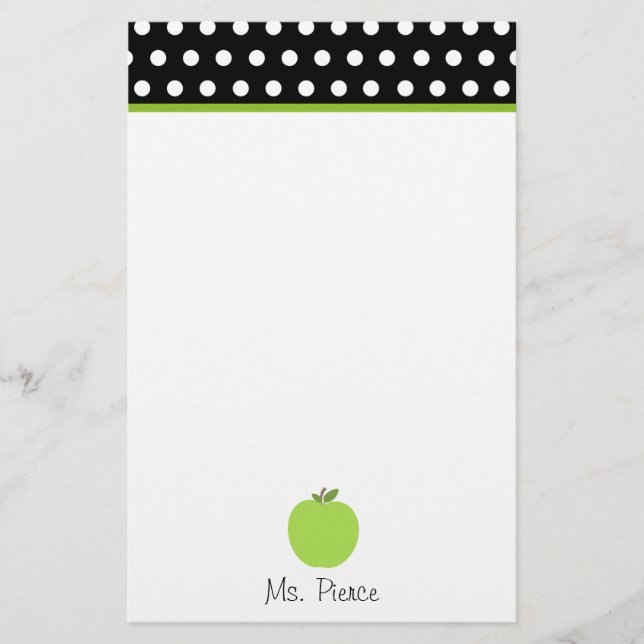 Green Apple / Black With White Polka Dots Stationery (Front)