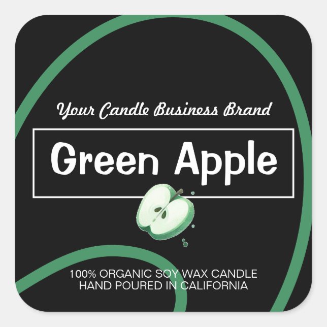 Green Apple Cute Modern Soy Candles Labels Black (Front)