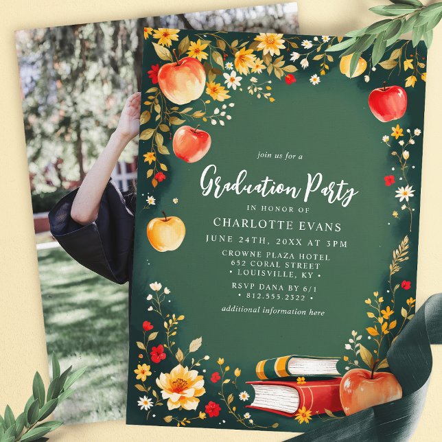 Green Apple Floral Enseignant Invitation (Créateur téléchargé)