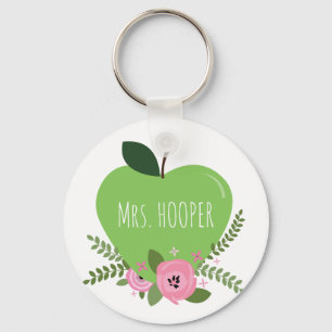Green Apple Floral Teacher Keychain