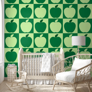 Green Apple Fruit Pattern Kids Nursery Room Wallpaper