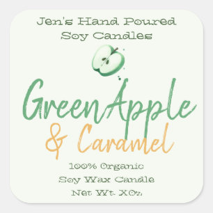 Green Apple Hand Lettered Mint Soy Candles Labels 