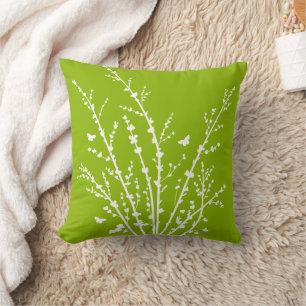 Green Apple Minimal Butterflies and Branches Throw Pillow