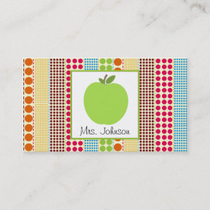 Green Apple Multicolor Polka Dots Teacher Business Card