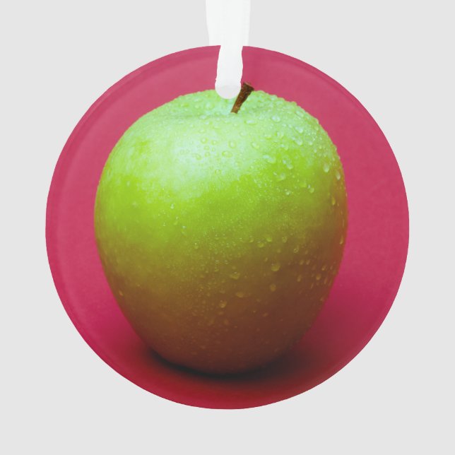 Green apple on red background ornament (Back)