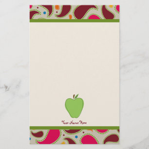 Green Apple & Paisley Personalized Teacher Stationery