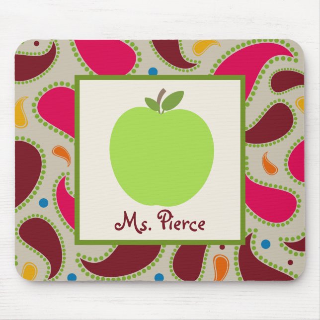 Green Apple / Paisley Teacher Mouse Pad (Front)