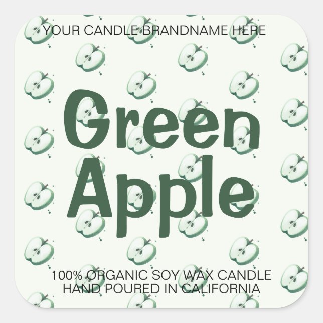 Green Apple Pattern Patterned Soy Candles Labels  (Front)