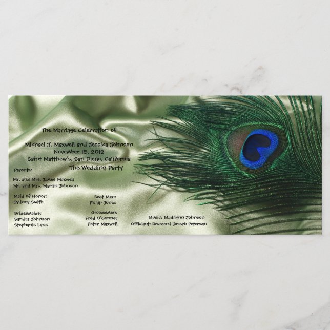 Green Apple Peacock Sill Life Wedding Programme (Devant)
