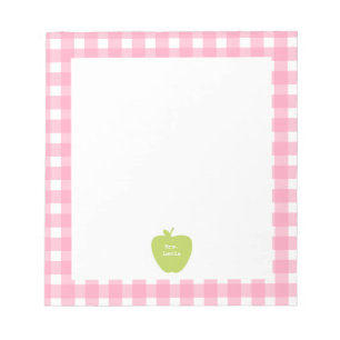 Green Apple Pink Gingham Teacher Notepad
