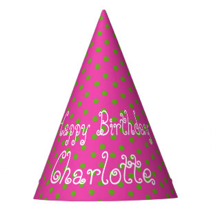 Green Apple Polka Dot on Diva Pink Personalized Party Hat