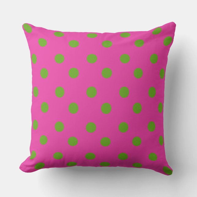Green Apple Polka Dots on Diva Pink Throw Pillow (Front)