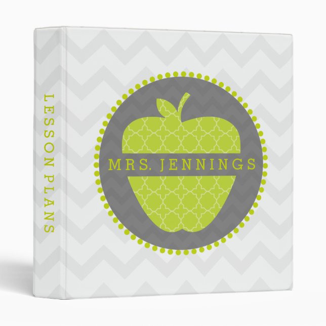 Green Apple Quatrefoil Teacher Binder (Front/Spine)
