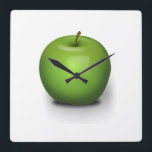 Green apple square wall clock<br><div class="desc">Photorealistic green apple</div>