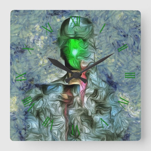 Green apple square wall clock (Front)