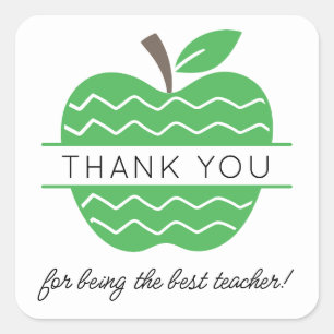 Green Apple Teacher Thank You Square Sticker