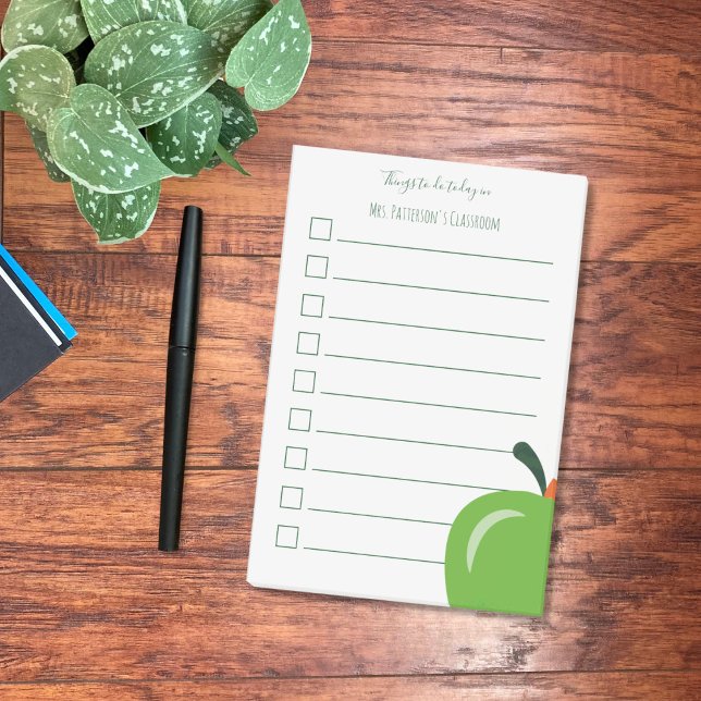 Green Apple Teacher To-Do List Post-It Notes (Modern green apple personalized teacher's to-do list post-it notes .)