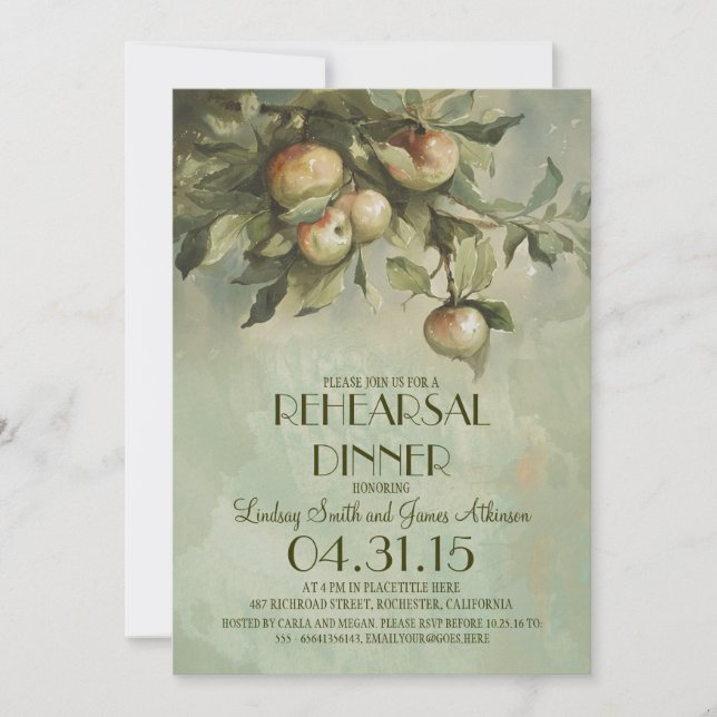 green apple tree rehearsal dinner invitations (Front)