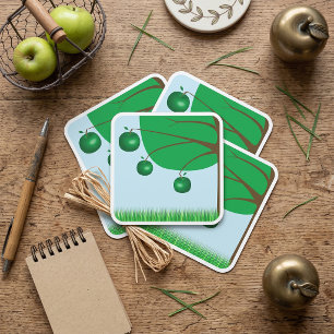 Green Apple Tree Square Sticker