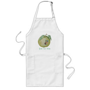 Green apple with funny maggot in hat illustration long apron