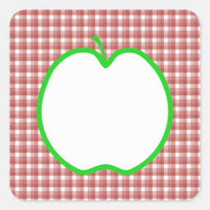 Green Apple with Red and White Check Pattern. Square Sticker